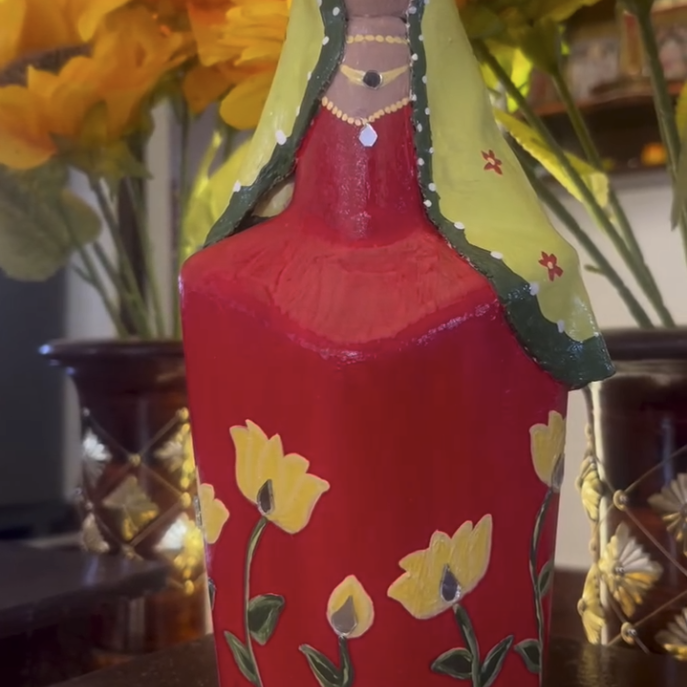 Lady with Poppies — Painted Bottle Art
