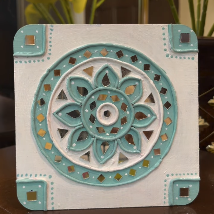 Turquoise Bloom — Lippan Mirror Art