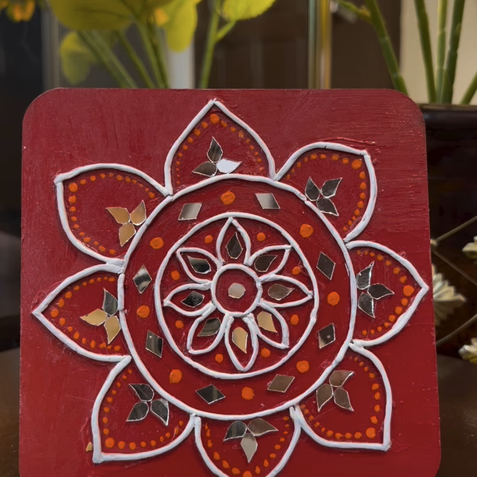 Crimson Sunflower — Lippan Mirror Art